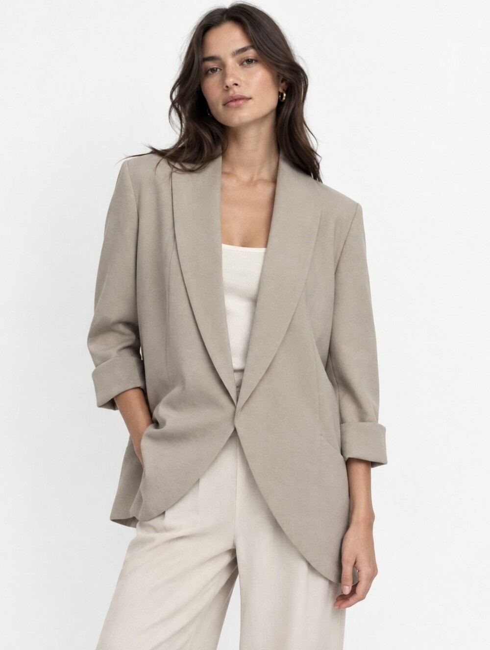 Aritzia Wilfred Chevalier Blazer Tailored Structured Light Taupe Minimalist Sz 4